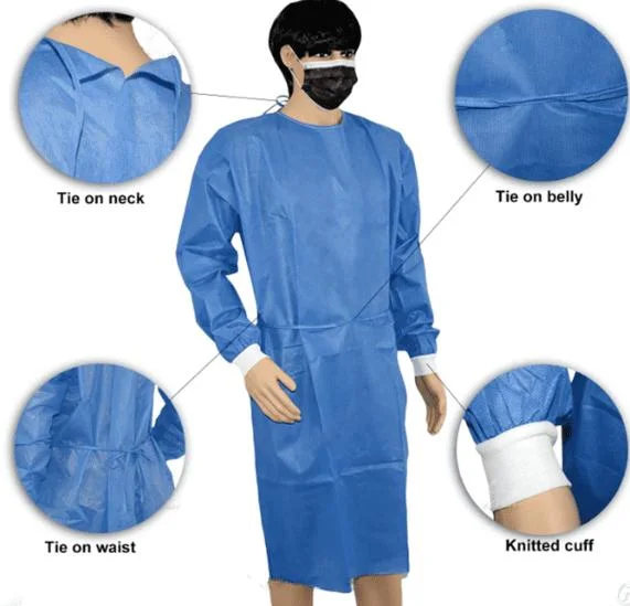 Stock with Cheap Price Disposable AAMI Level 2 SMS45GSM Non Woven High Protective Isolation Gown for Protecting The Nurse and Visitor